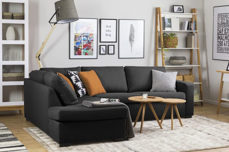 Crazy 3-sits Vänstervänd L-formad Schäslongsoffa i Tyg - Antracit - Möbler - Soffa - Divansoffa & schäslongsoffa - 3 sits soffa med divan