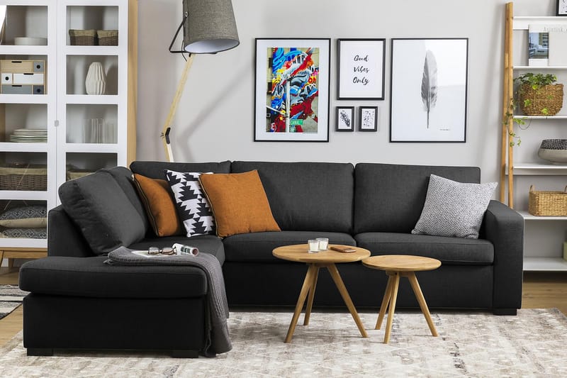 Crazy 3-sits Vänstervänd L-formad Schäslongsoffa i Tyg - Antracit - Möbler - Soffa - Divansoffa & schäslongsoffa - 3 sits soffa med divan