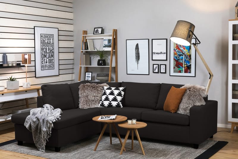 Crazy 3-sits Vänstervänd L-formad Schäslongsoffa i Tyg - Antracit - Möbler - Soffa - Divansoffa & schäslongsoffa - 3 sits soffa med divan