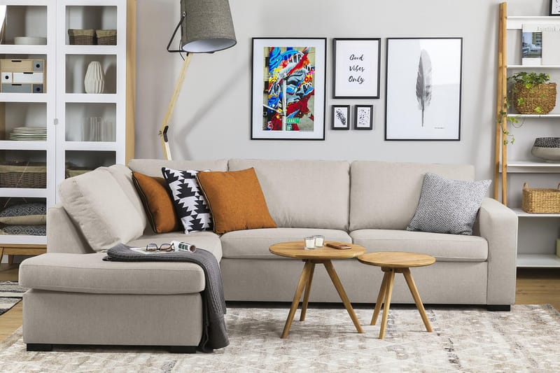 Crazy 3-sits Vänstervänd L-formad Schäslongsoffa i Tyg - Beige - Möbler - Soffa - Divansoffa & schäslongsoffa - 3 sits soffa med divan