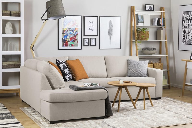 Crazy 3-sits Vänstervänd L-formad Schäslongsoffa i Tyg - Beige - Möbler - Soffa - Divansoffa & schäslongsoffa - 3 sits soffa med divan