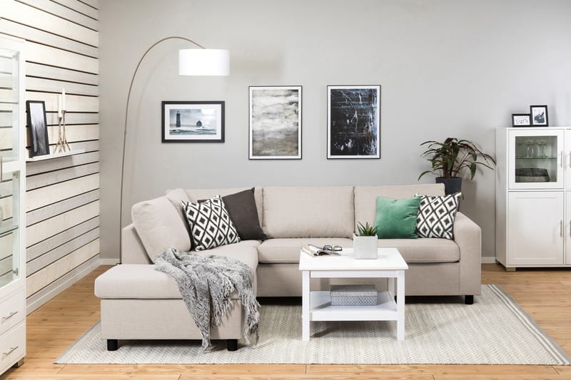 Crazy 3-sits Vänstervänd L-formad Schäslongsoffa i Tyg - Beige - Möbler - Soffa - Divansoffa & schäslongsoffa - 3 sits soffa med divan