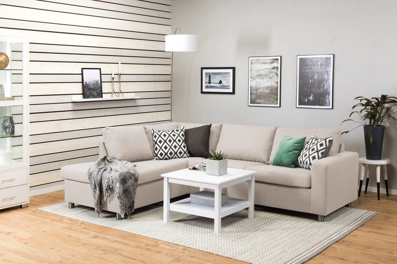 Crazy 3-sits Vänstervänd L-formad Schäslongsoffa i Tyg - Beige - Möbler - Soffa - Divansoffa & schäslongsoffa - 3 sits soffa med divan