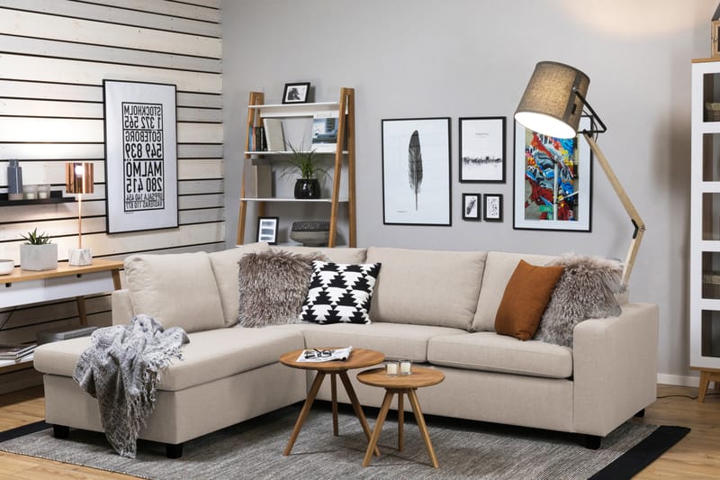 Crazy 3-sits Vänstervänd L-formad Schäslongsoffa i Tyg - Beige - Möbler - Soffa - Divansoffa & schäslongsoffa - 3 sits soffa med divan