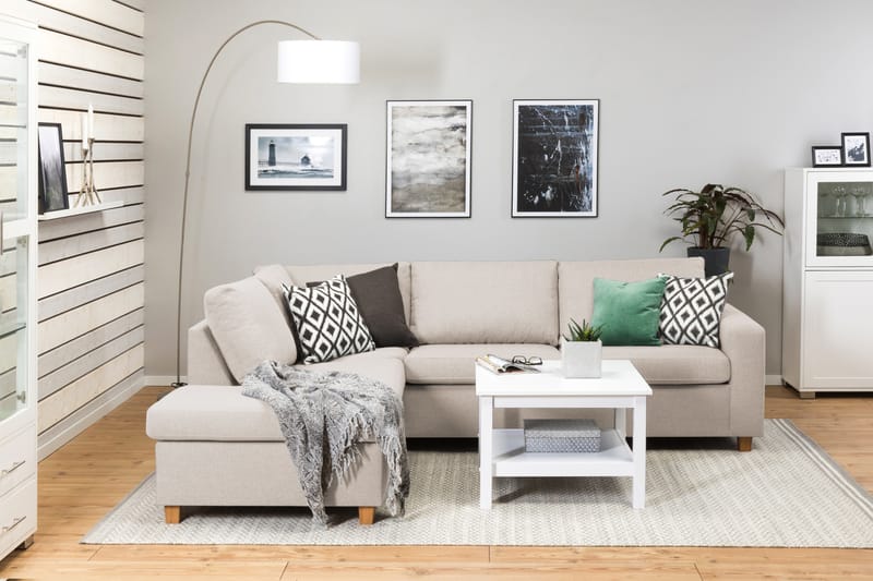 Crazy 3-sits Vänstervänd L-formad Schäslongsoffa i Tyg - Beige - Möbler - Soffa - Divansoffa & schäslongsoffa - 3 sits soffa med divan