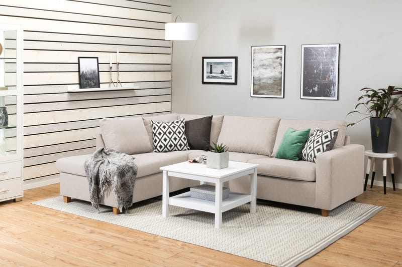 Crazy 3-sits Vänstervänd L-formad Schäslongsoffa i Tyg - Beige - Möbler - Soffa - Divansoffa & schäslongsoffa - 3 sits soffa med divan