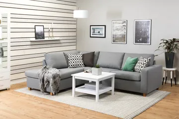 Crazy 3-sits Vänstervänd L-formad Schäslongsoffa i Tyg - Grå - Möbler - Soffa - Divansoffa & schäslongsoffa - 3 sits soffa med divan