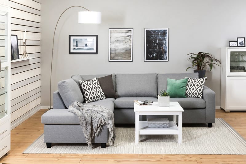 Crazy 3-sits Vänstervänd L-formad Schäslongsoffa i Tyg - Grå - Möbler - Soffa - Divansoffa & schäslongsoffa - 3 sits soffa med divan