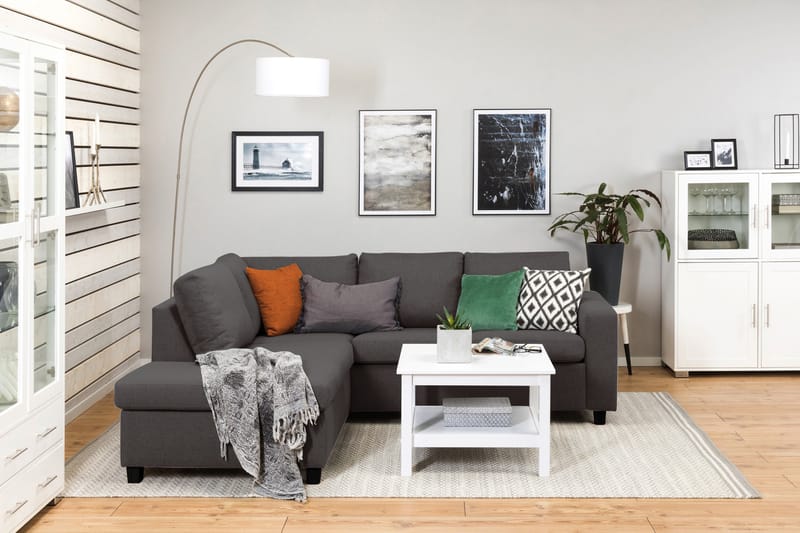 Crazy 3-sits Vänstervänd L-formad Schäslongsoffa i Tyg - Mörkgrå - Möbler - Soffa - Divansoffa & schäslongsoffa - 3 sits soffa med divan