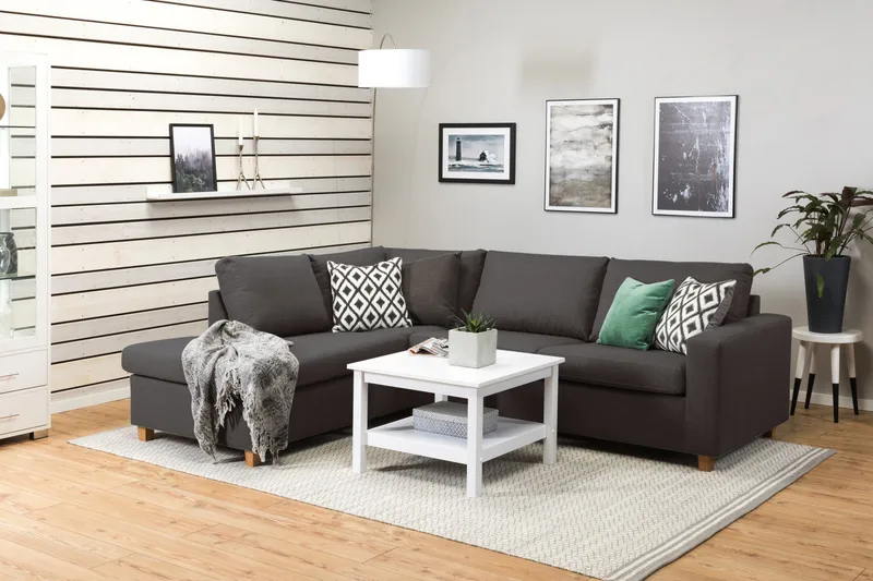 Crazy 3-sits Vänstervänd L-formad Schäslongsoffa i Tyg - Mörkgrå - Möbler - Soffa - Divansoffa & schäslongsoffa - 3 sits soffa med divan