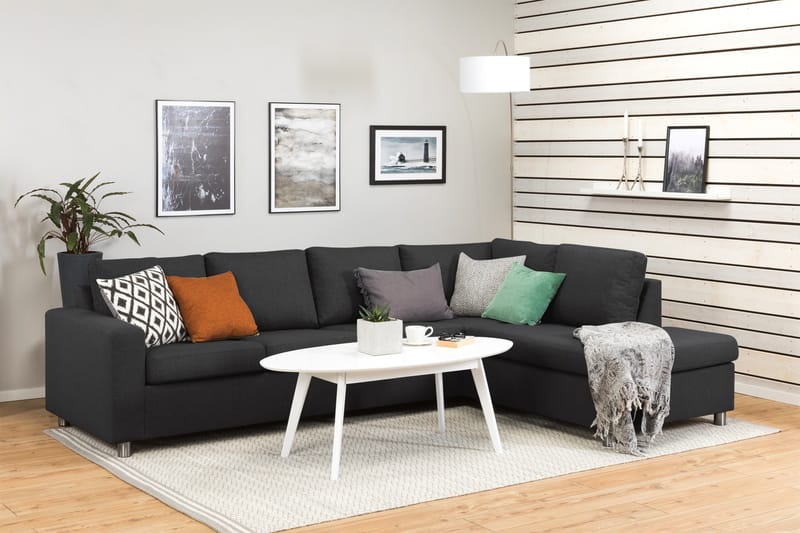 Crazy 4-sits Högervänd L-formad Schäslongsoffa i Tyg - Antracit - Möbler - Soffa - Divansoffa & schäslongsoffa - 3 sits soffa med divan