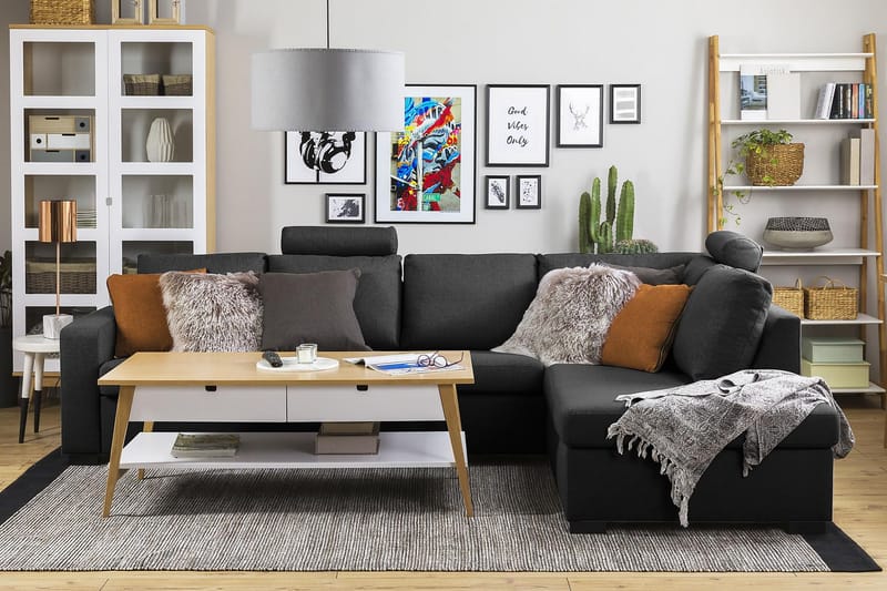 Crazy 4-sits Högervänd L-formad Schäslongsoffa i Tyg - Antracit - Möbler - Soffa - Divansoffa & schäslongsoffa - 3 sits soffa med divan
