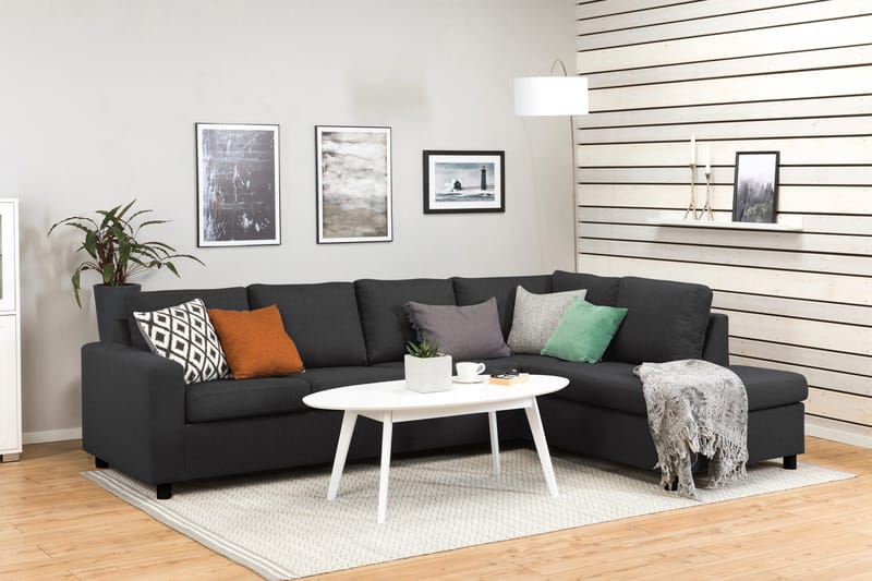 Crazy 4-sits Högervänd L-formad Schäslongsoffa i Tyg - Antracit - Möbler - Soffa - Divansoffa & schäslongsoffa - 3 sits soffa med divan