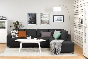 Crazy 4-sits Högervänd L-formad Schäslongsoffa i Tyg - Antracit - Möbler - Soffa - Divansoffa & schäslongsoffa - 3 sits soffa med divan