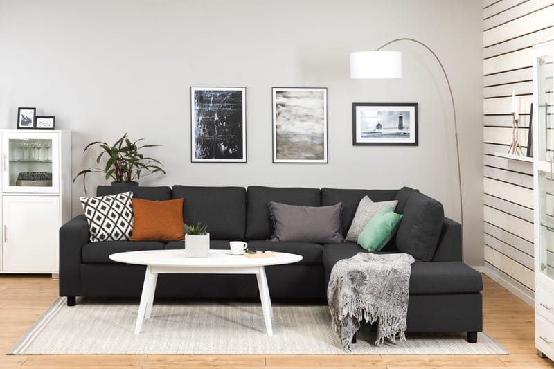 Crazy 4-sits Högervänd L-formad Schäslongsoffa i Tyg - Antracit - Möbler - Soffa - Divansoffa & schäslongsoffa - 3 sits soffa med divan