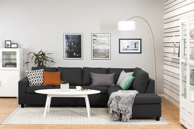 Crazy 4-sits Högervänd L-formad Schäslongsoffa i Tyg - Antracit - Möbler - Soffa - Divansoffa & schäslongsoffa - 3 sits soffa med divan