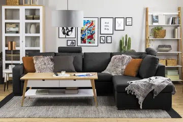 Crazy 4-sits Högervänd L-formad Schäslongsoffa i Tyg - Antracit - Möbler - Soffa - Divansoffa & schäslongsoffa - 3 sits soffa med divan