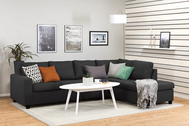 Crazy 4-sits Högervänd L-formad Schäslongsoffa i Tyg - Antracit - Möbler - Soffa - Divansoffa & schäslongsoffa - 3 sits soffa med divan