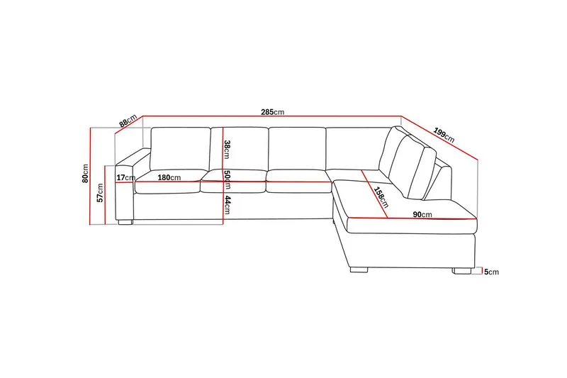 Crazy 4-sits Högervänd L-formad Schäslongsoffa i Tyg - Beige - Möbler - Soffa - Divansoffa & schäslongsoffa - 3 sits soffa med divan