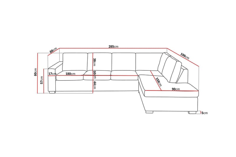 Crazy 4-sits Högervänd L-formad Schäslongsoffa i Tyg - Beige - Möbler - Soffa - Divansoffa & schäslongsoffa - 3 sits soffa med divan