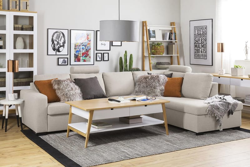 Crazy 4-sits Högervänd L-formad Schäslongsoffa i Tyg - Beige - Möbler - Soffa - Divansoffa & schäslongsoffa - 3 sits soffa med divan