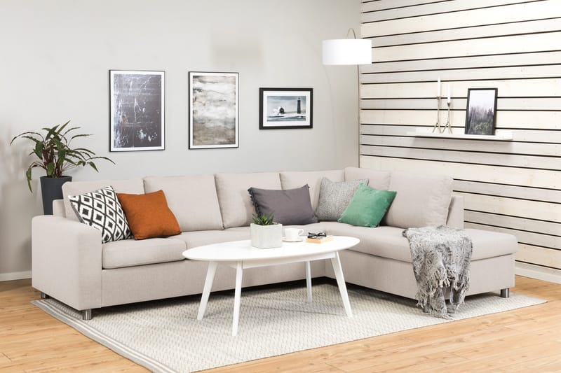 Crazy 4-sits Högervänd L-formad Schäslongsoffa i Tyg - Beige - Möbler - Soffa - Divansoffa & schäslongsoffa - 3 sits soffa med divan