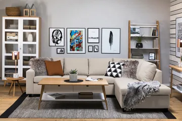 Crazy 4-sits Högervänd L-formad Schäslongsoffa i Tyg - Beige - Möbler - Soffa - Divansoffa & schäslongsoffa - 3 sits soffa med divan