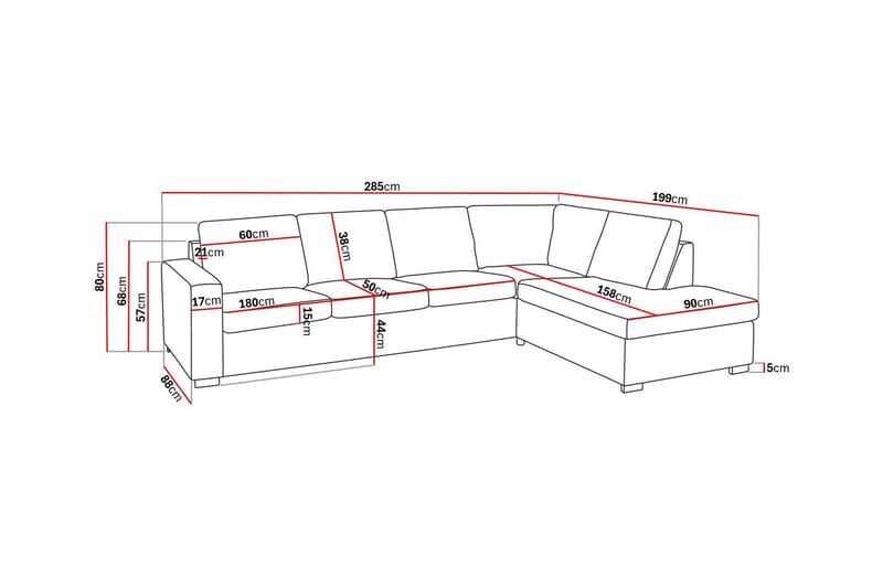 Crazy 4-sits Högervänd L-formad Schäslongsoffa i Tyg - Beige - Möbler - Soffa - Divansoffa & schäslongsoffa - 3 sits soffa med divan