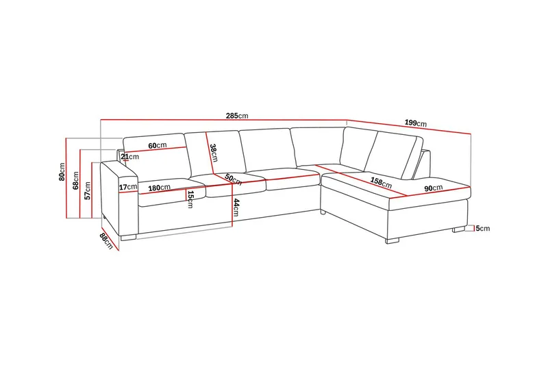 Crazy 4-sits Högervänd L-formad Schäslongsoffa i Tyg - Beige - Möbler - Soffa - Divansoffa & schäslongsoffa - 3 sits soffa med divan