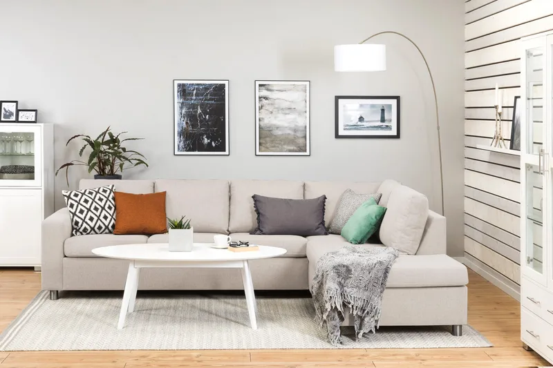 Crazy 4-sits Högervänd L-formad Schäslongsoffa i Tyg - Beige - Möbler - Soffa - Divansoffa & schäslongsoffa - 3 sits soffa med divan