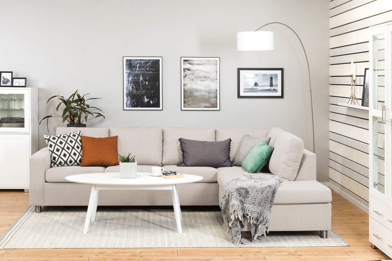 Crazy 4-sits Högervänd L-formad Schäslongsoffa i Tyg - Beige - Möbler - Soffa - Divansoffa & schäslongsoffa - 3 sits soffa med divan