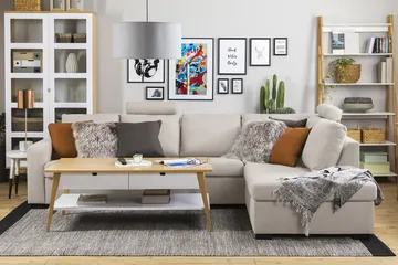 Crazy 4-sits Högervänd L-formad Schäslongsoffa i Tyg - Beige - Möbler - Soffa - Divansoffa & schäslongsoffa - 3 sits soffa med divan