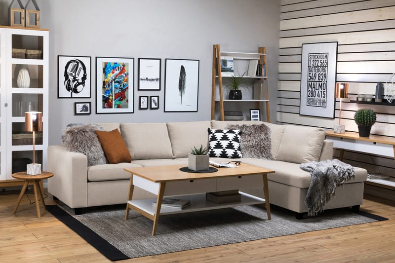 Crazy 4-sits Högervänd L-formad Schäslongsoffa i Tyg - Beige - Möbler - Soffa - Divansoffa & schäslongsoffa - 3 sits soffa med divan