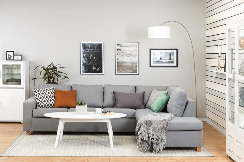 Crazy 4-sits Högervänd L-formad Schäslongsoffa i Tyg - Grå - Möbler - Soffa - Divansoffa & schäslongsoffa - 3 sits soffa med divan