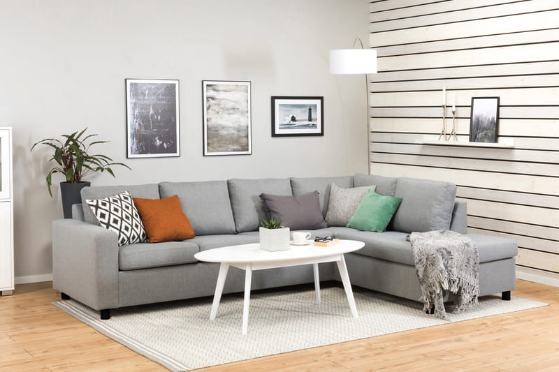Crazy 4-sits Högervänd L-formad Schäslongsoffa i Tyg - Grå - Möbler - Soffa - Divansoffa & schäslongsoffa - 3 sits soffa med divan