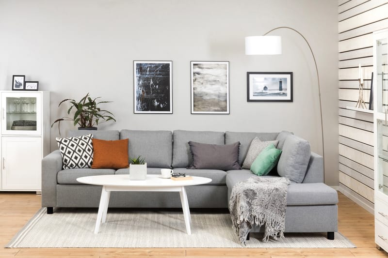 Crazy 4-sits Högervänd L-formad Schäslongsoffa i Tyg - Grå - Möbler - Soffa - Divansoffa & schäslongsoffa - 3 sits soffa med divan