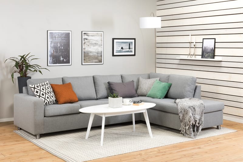 Crazy 4-sits Högervänd L-formad Schäslongsoffa i Tyg - Grå - Möbler - Soffa - Divansoffa & schäslongsoffa - 3 sits soffa med divan