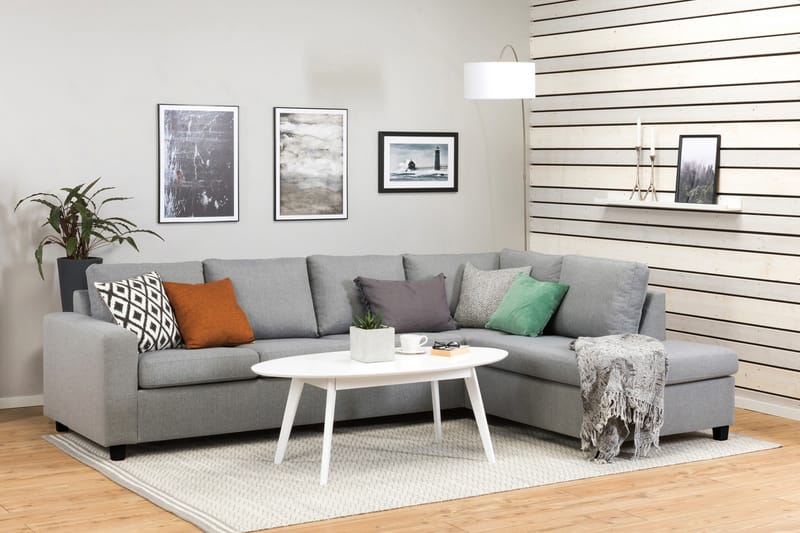 Crazy 4-sits Högervänd L-formad Schäslongsoffa i Tyg - Grå - Möbler - Soffa - Divansoffa & schäslongsoffa - 3 sits soffa med divan
