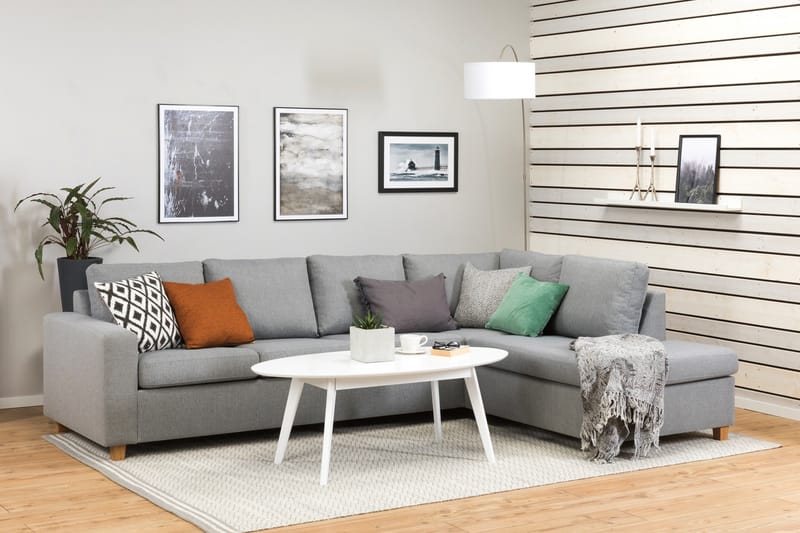 Crazy 4-sits Högervänd L-formad Schäslongsoffa i Tyg - Grå - Möbler - Soffa - Divansoffa & schäslongsoffa - 3 sits soffa med divan