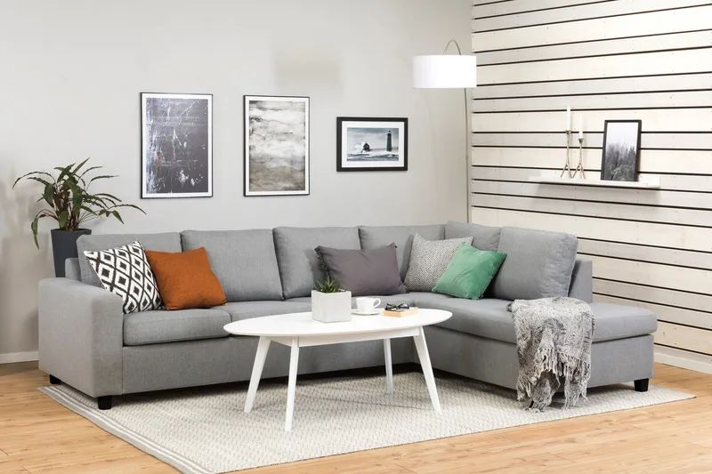 Crazy 4-sits Högervänd L-formad Schäslongsoffa i Tyg - Grå - Möbler - Soffa - Divansoffa & schäslongsoffa - 3 sits soffa med divan