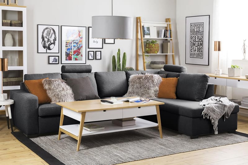Crazy 4-sits Högervänd L-formad Schäslongsoffa i Tyg - Mörkgrå - Möbler - Soffa - Divansoffa & schäslongsoffa - 3 sits soffa med divan
