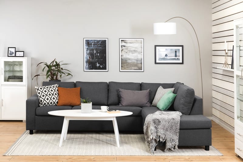 Crazy 4-sits Högervänd L-formad Schäslongsoffa i Tyg - Mörkgrå - Möbler - Soffa - Divansoffa & schäslongsoffa - 3 sits soffa med divan