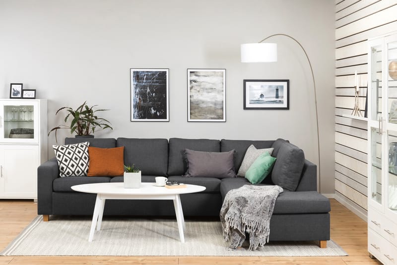 Crazy 4-sits Högervänd L-formad Schäslongsoffa i Tyg - Mörkgrå - Möbler - Soffa - Divansoffa & schäslongsoffa - 3 sits soffa med divan