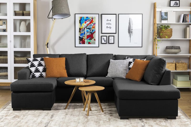 Crazy 4-sits Högervänd U-formad Large Soffa med Divan och Schäslong i Tyg - Antracit - Möbler - Soffa - Divansoffa & schäslongsoffa - 3 sits soffa med divan