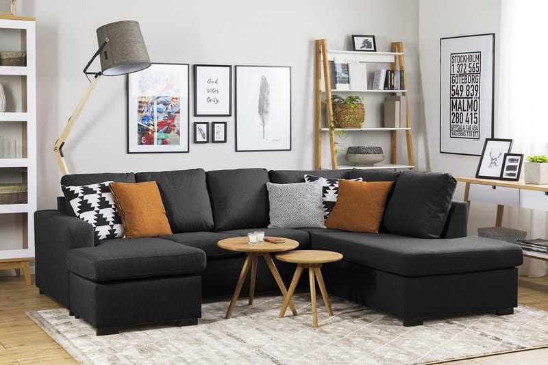 Crazy 4-sits Högervänd U-formad Large Soffa med Divan och Schäslong i Tyg - Antracit - Möbler - Soffa - Divansoffa & schäslongsoffa - 3 sits soffa med divan