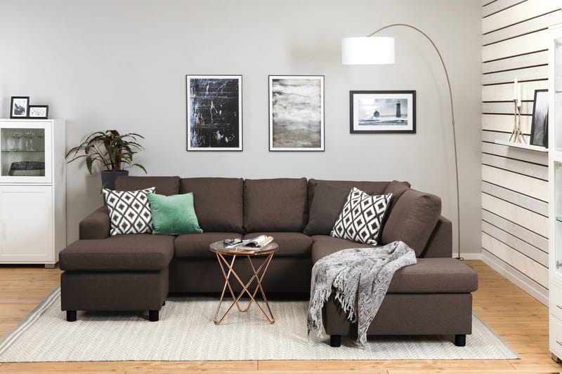 Crazy 4-sits Högervänd U-formad Small Soffa med Divan och Schäslong i Tyg - Brun - Möbler - Soffa - Divansoffa & schäslongsoffa - 3 sits soffa med divan