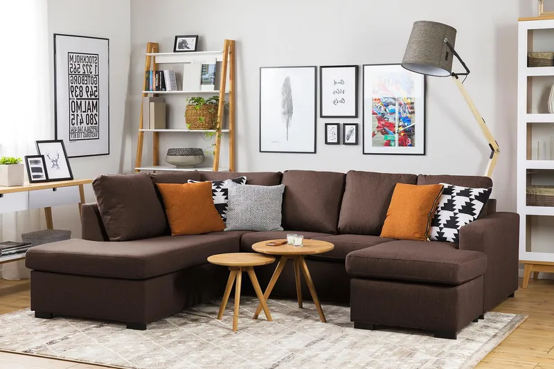Crazy 4-sits Högervänd U-formad Small Soffa med Divan och Schäslong i Tyg - Brun - Möbler - Soffa - Divansoffa & schäslongsoffa - 3 sits soffa med divan