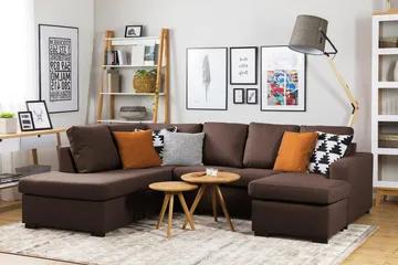 Crazy 4-sits Högervänd U-formad Small Soffa med Divan och Schäslong i Tyg - Brun - Möbler - Soffa - Divansoffa & schäslongsoffa - 3 sits soffa med divan