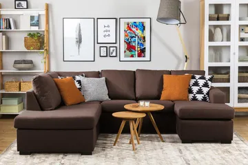 Crazy 4-sits Högervänd U-formad Small Soffa med Divan och Schäslong i Tyg - Brun - Möbler - Soffa - Divansoffa & schäslongsoffa - 3 sits soffa med divan