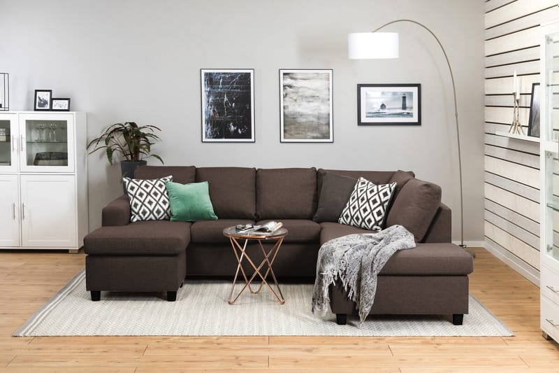 Crazy 4-sits Högervänd U-formad Small Soffa med Divan och Schäslong i Tyg - Brun - Möbler - Soffa - Divansoffa & schäslongsoffa - 3 sits soffa med divan
